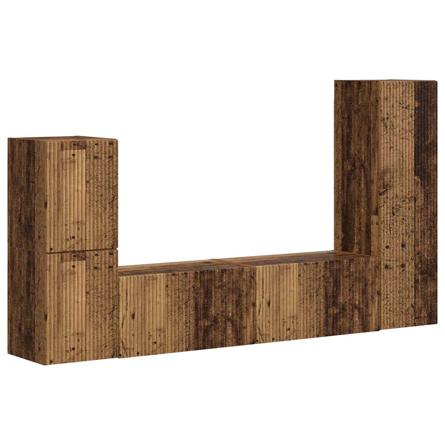 Tv-Meubelset Wandgemonteerd 4 Pcs Oudhout Bewerkt Hout Oud hout