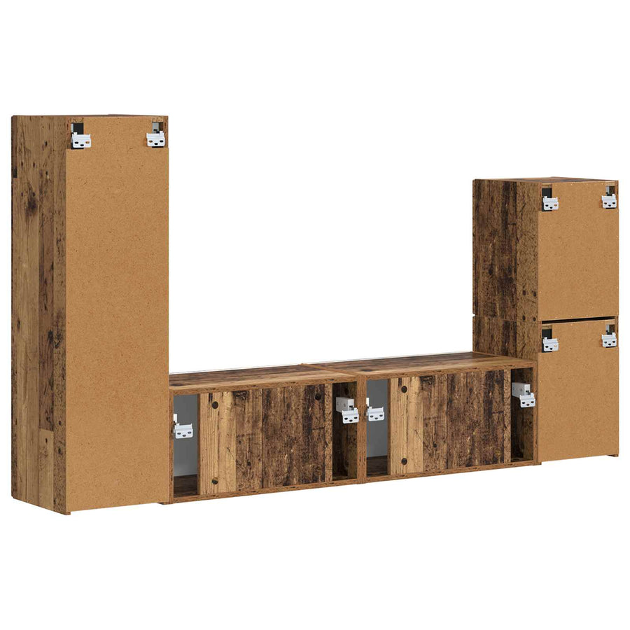 Tv-Meubelset Wandgemonteerd 4 Pcs Oudhout Bewerkt Hout Oud hout