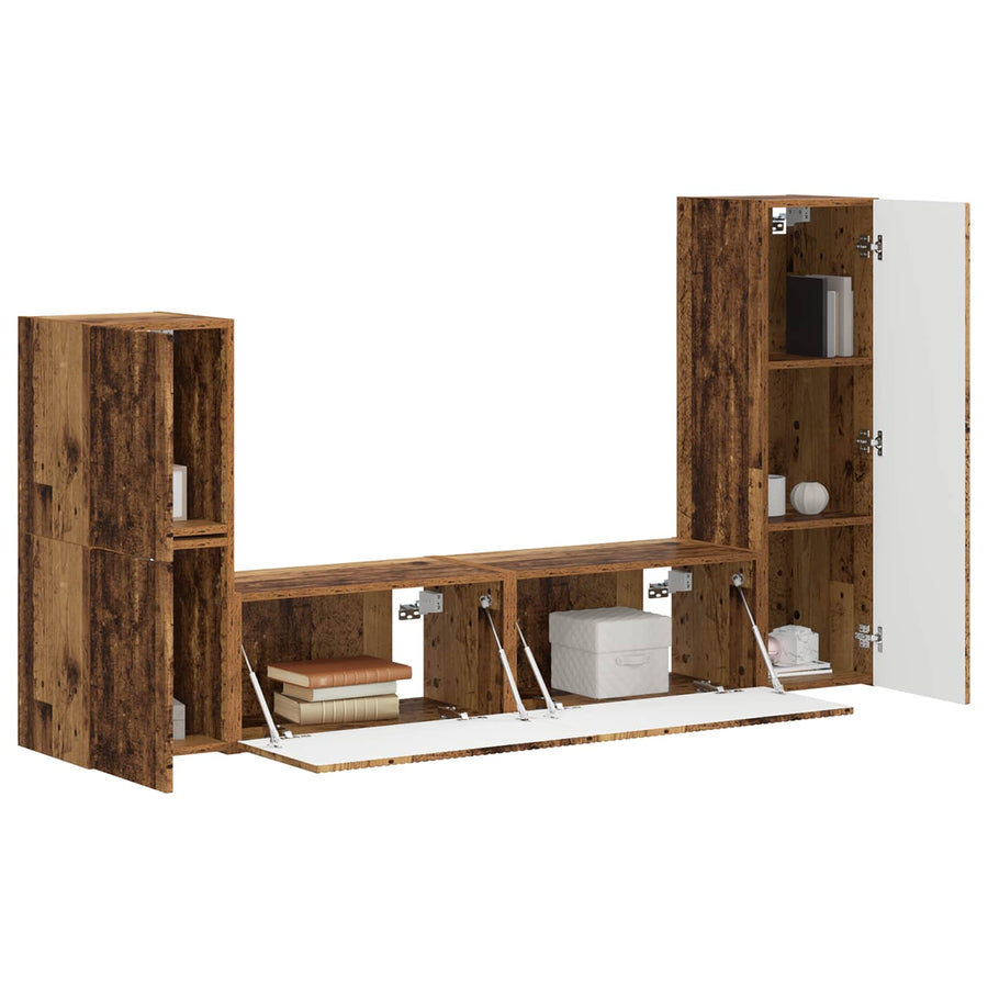 Tv-Meubelset Wandgemonteerd 4 Pcs Oudhout Bewerkt Hout Oud hout
