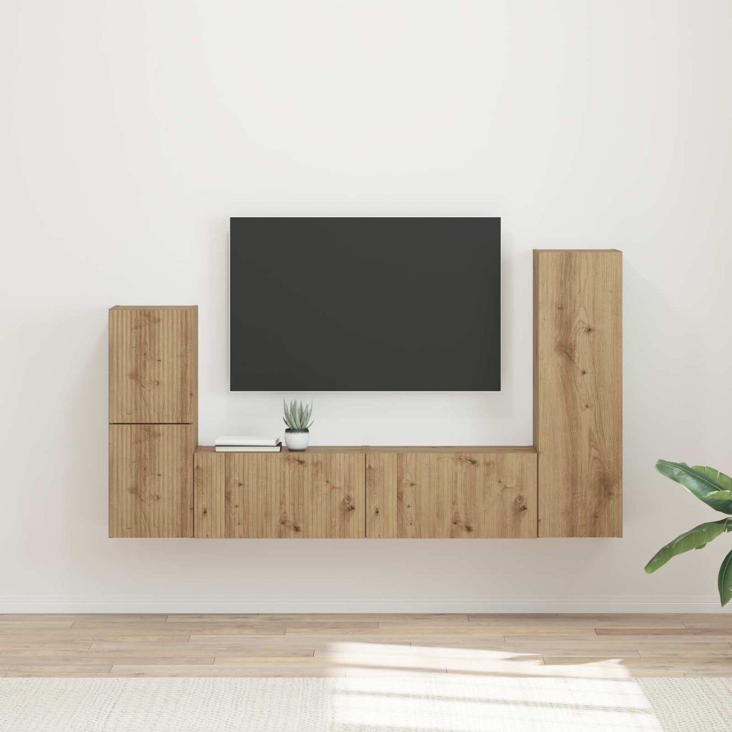 Tv-Meubelset Wandgemonteerd 4 Pcs Artisan Eiken Bewerkt Hout artisanaal eikenkleurig