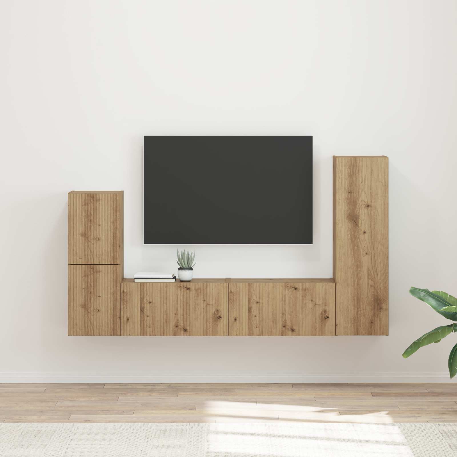 Tv-Meubelset Wandgemonteerd 4 Pcs Artisan Eiken Bewerkt Hout artisanaal eikenkleurig