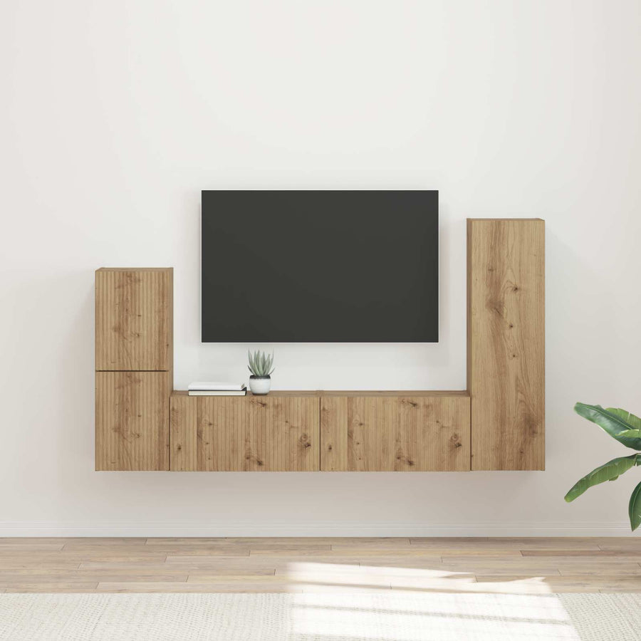 Tv-Meubelset Wandgemonteerd 4 Pcs Artisan Eiken Bewerkt Hout artisanaal eikenkleurig