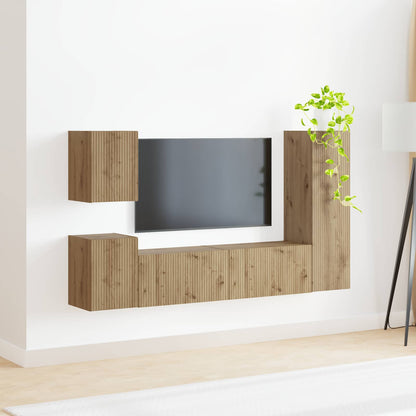 Tv-Meubelset Wandgemonteerd 4 Pcs Artisan Eiken Bewerkt Hout artisanaal eikenkleurig