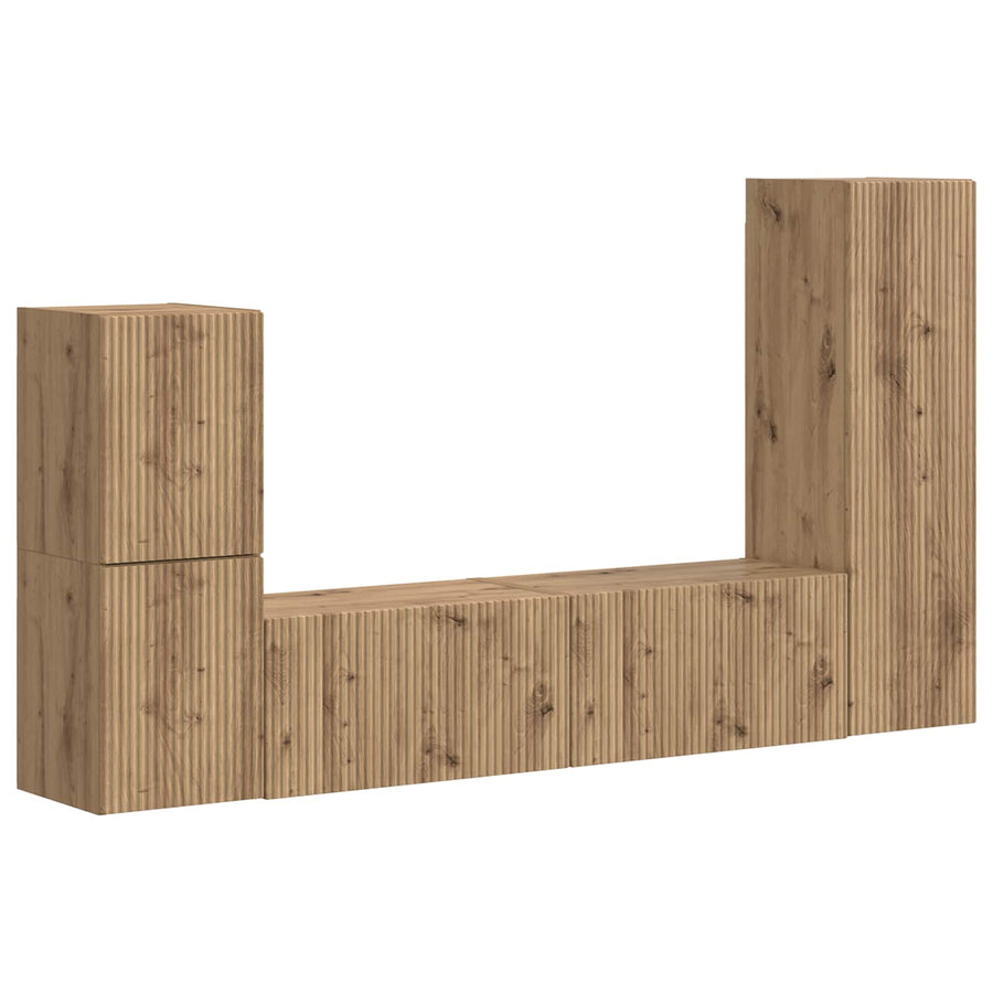 Tv-Meubelset Wandgemonteerd 4 Pcs Artisan Eiken Bewerkt Hout artisanaal eikenkleurig