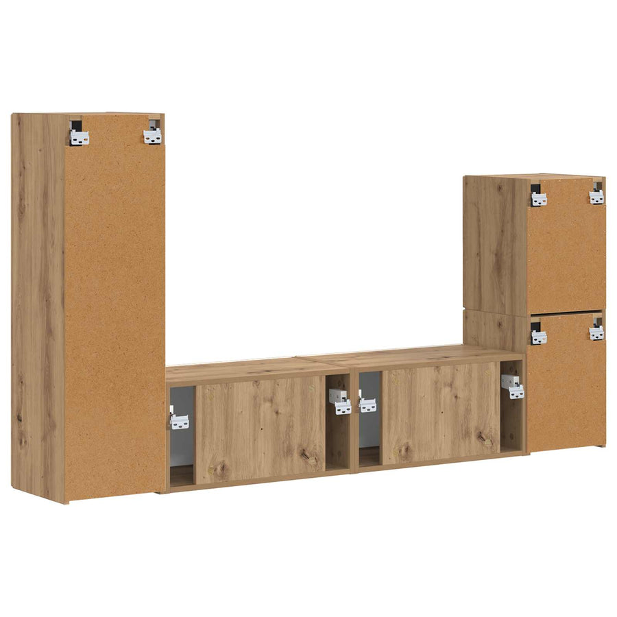 Tv-Meubelset Wandgemonteerd 4 Pcs Artisan Eiken Bewerkt Hout artisanaal eikenkleurig