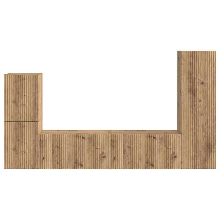 Tv-Meubelset Wandgemonteerd 4 Pcs Artisan Eiken Bewerkt Hout artisanaal eikenkleurig