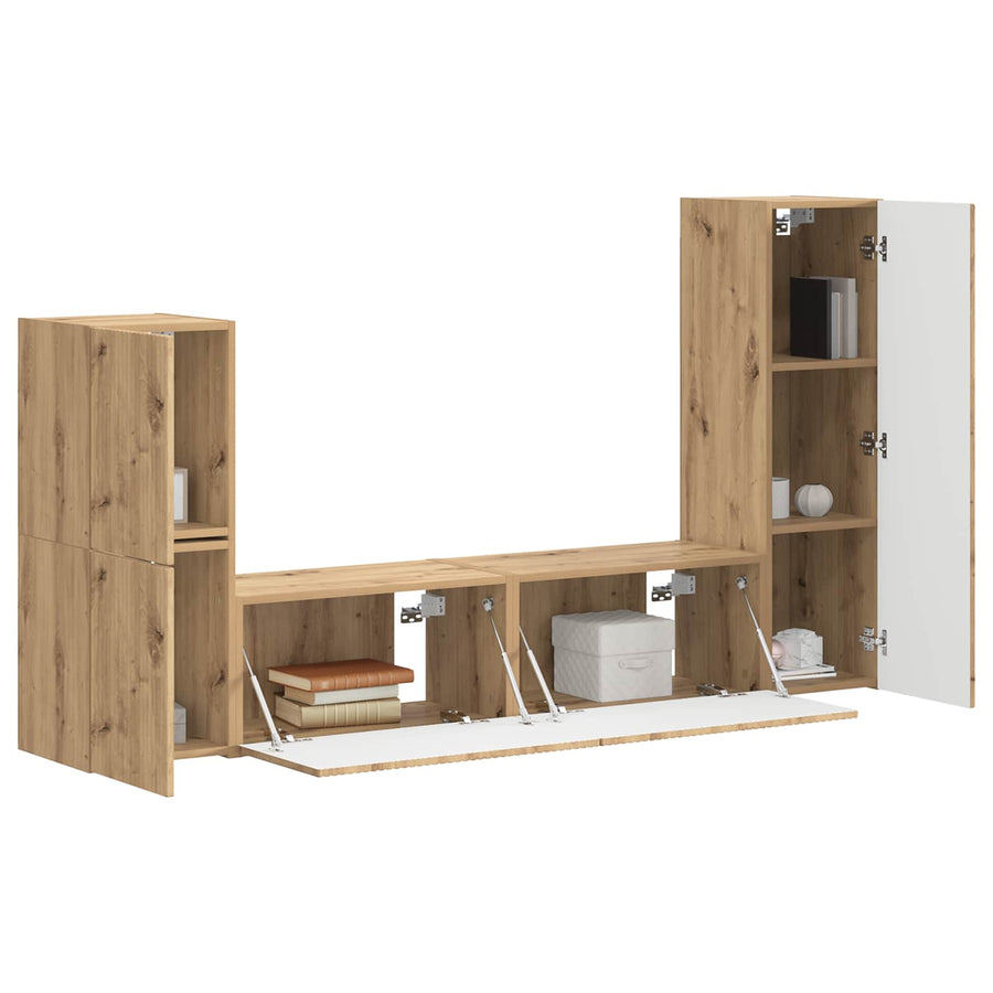 Tv-Meubelset Wandgemonteerd 4 Pcs Artisan Eiken Bewerkt Hout artisanaal eikenkleurig