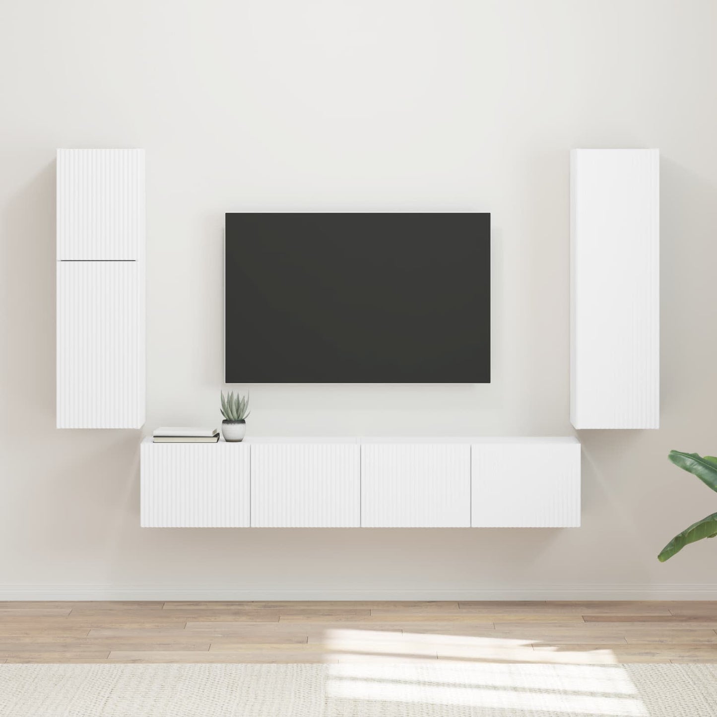 Tv-Meubelset Wandgemonteerd 4 Pcs Bewerkt Hout Wit