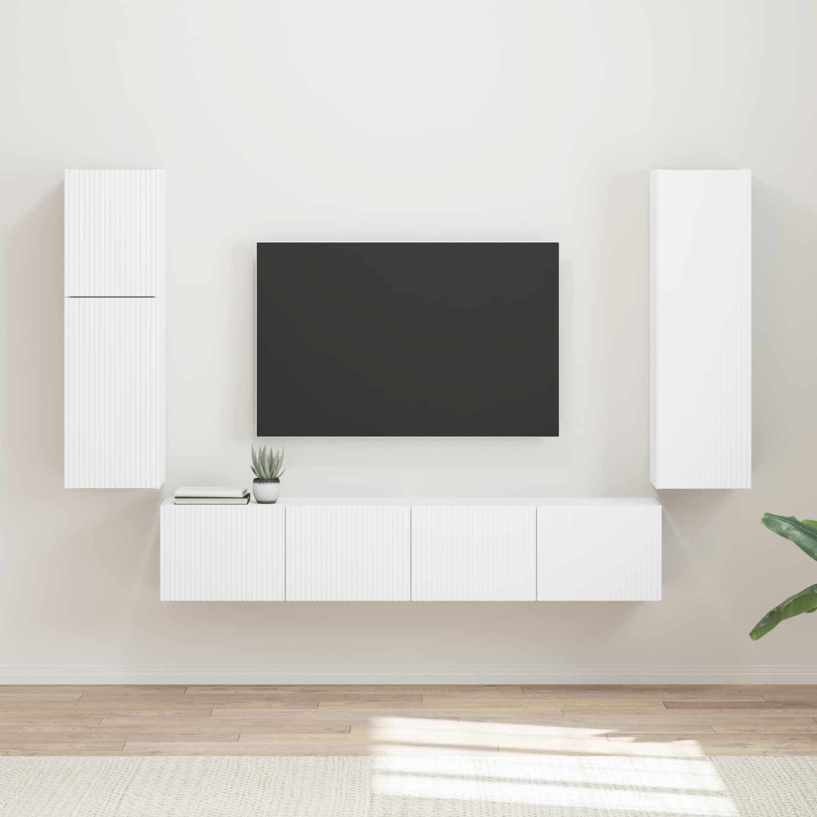 Tv-Meubelset Wandgemonteerd 4 Pcs Bewerkt Hout Wit