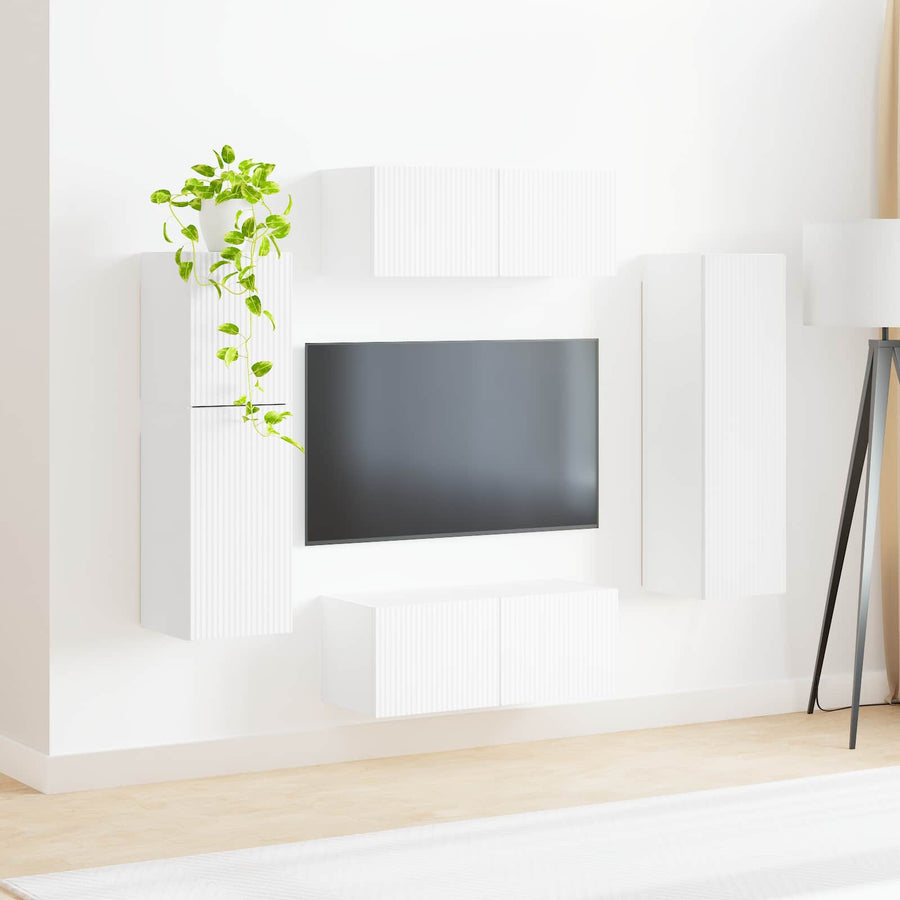 Tv-Meubelset Wandgemonteerd 4 Pcs Bewerkt Hout Wit