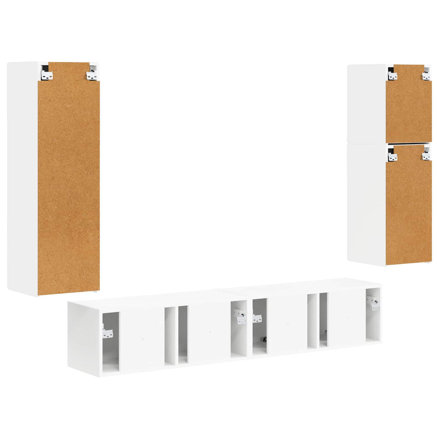 Tv-Meubelset Wandgemonteerd 4 Pcs Bewerkt Hout Wit
