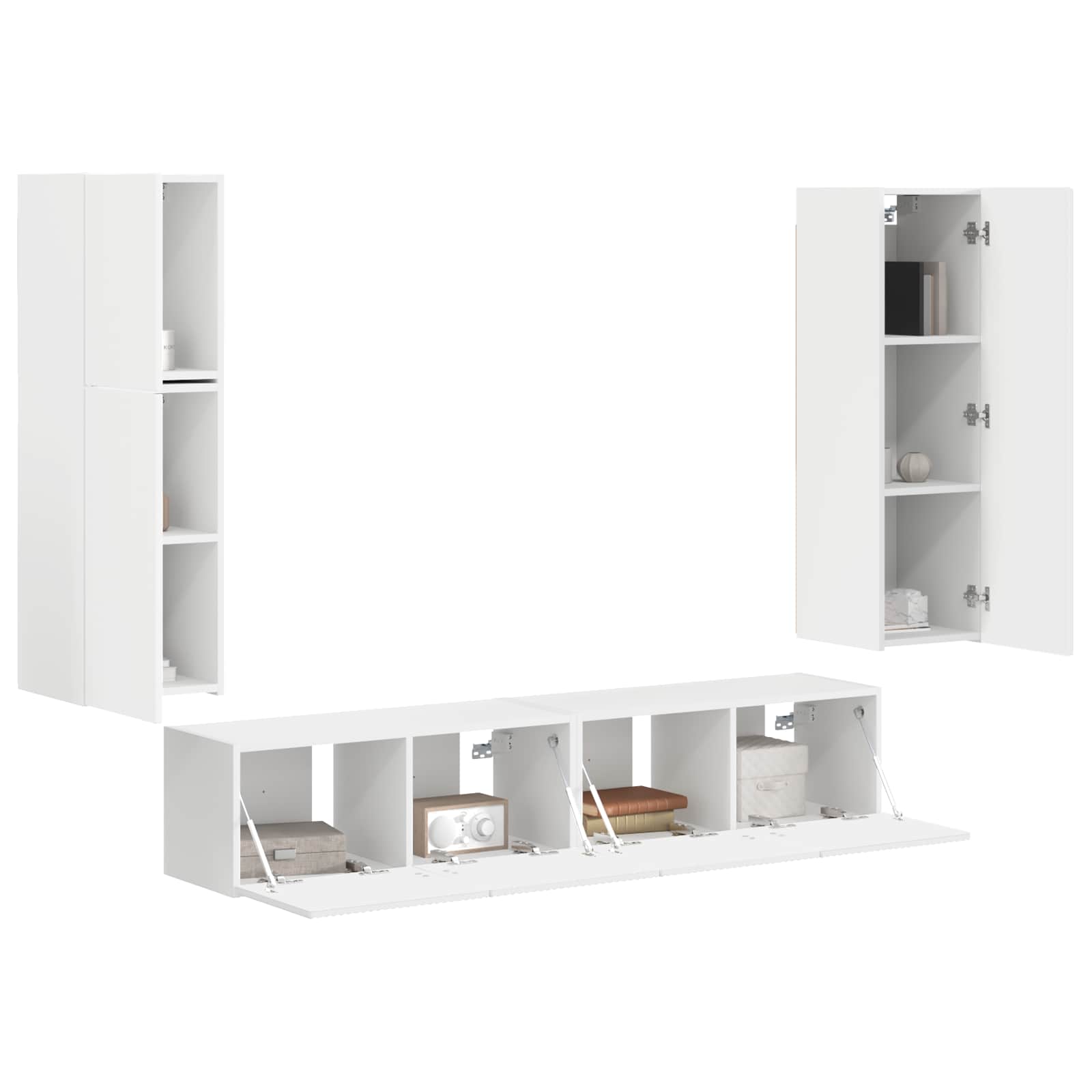 Tv-Meubelset Wandgemonteerd 4 Pcs Bewerkt Hout Wit