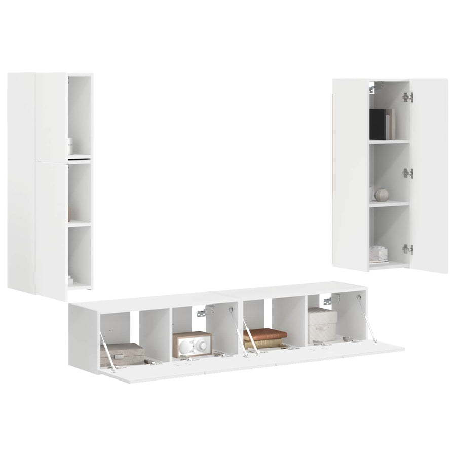 Tv-Meubelset Wandgemonteerd 4 Pcs Bewerkt Hout Wit