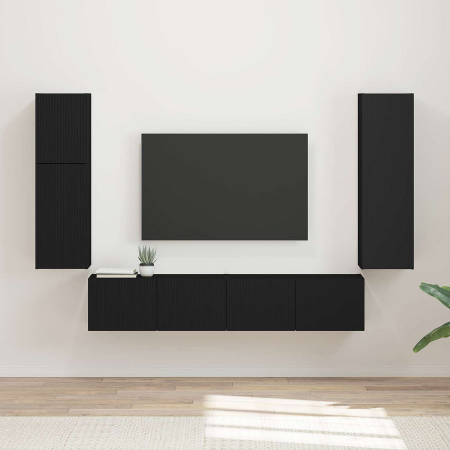 Tv-Meubelset Wandgemonteerd 4 Pcs Bewerkt Hout Zwart