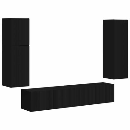 Tv-Meubelset Wandgemonteerd 4 Pcs Bewerkt Hout Zwart