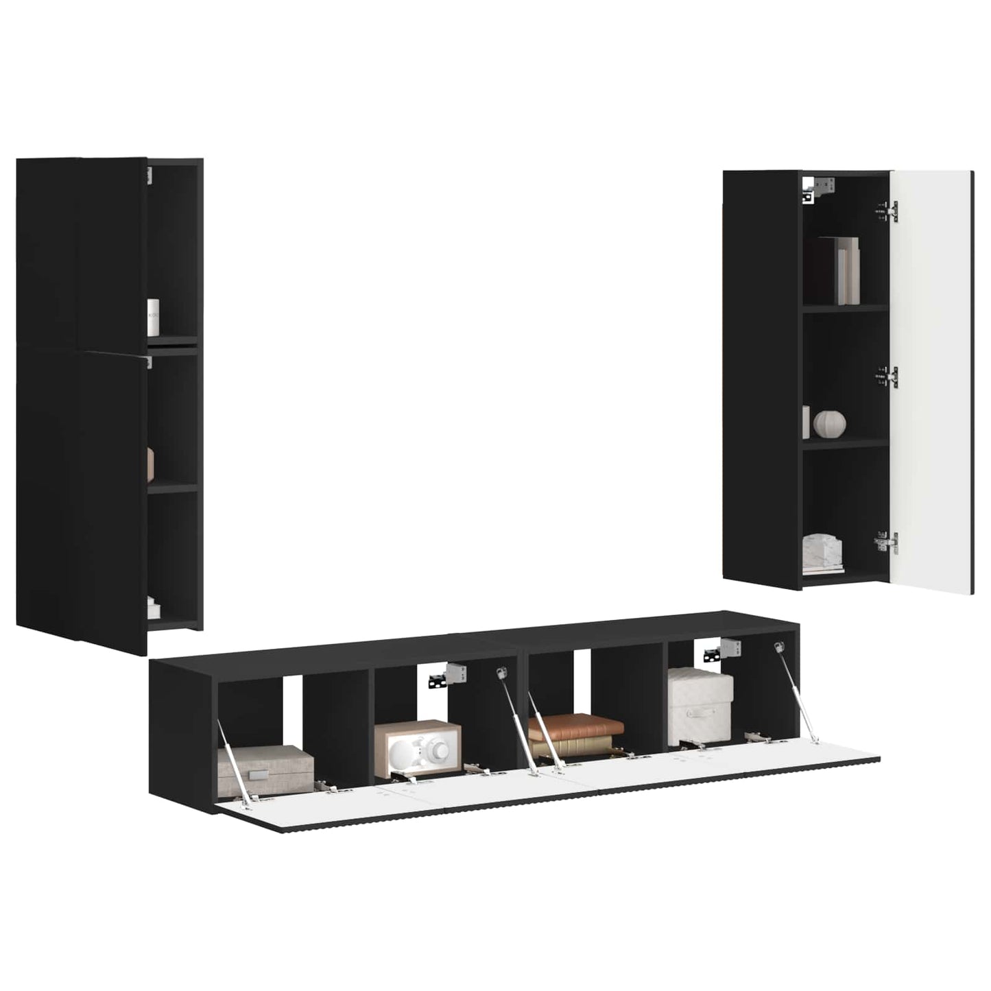 Tv-Meubelset Wandgemonteerd 4 Pcs Bewerkt Hout Zwart