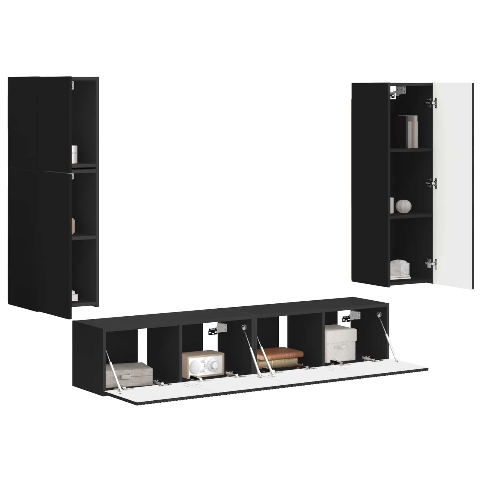 Tv-Meubelset Wandgemonteerd 4 Pcs Bewerkt Hout Zwart