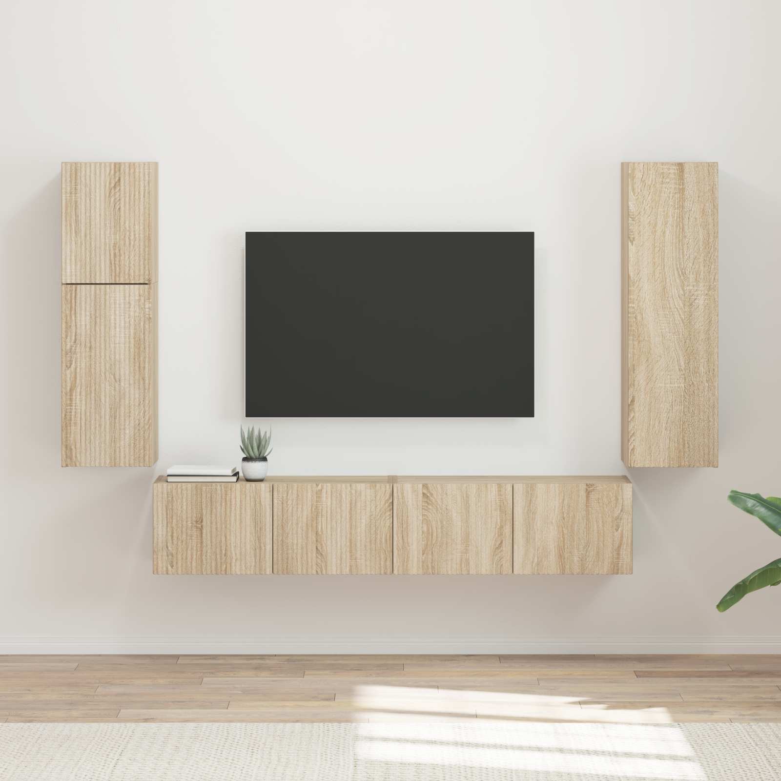 Tv-Meubelset Wandgemonteerd 4 Pcs Bewerkt Hout Sonoma eiken