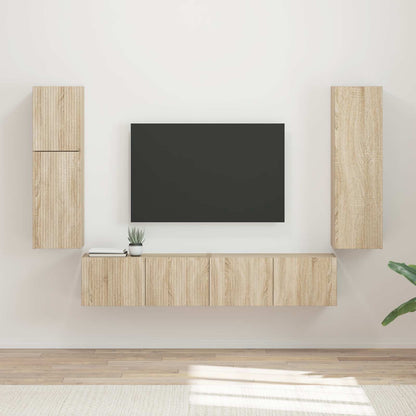 Tv-Meubelset Wandgemonteerd 4 Pcs Bewerkt Hout Sonoma eiken