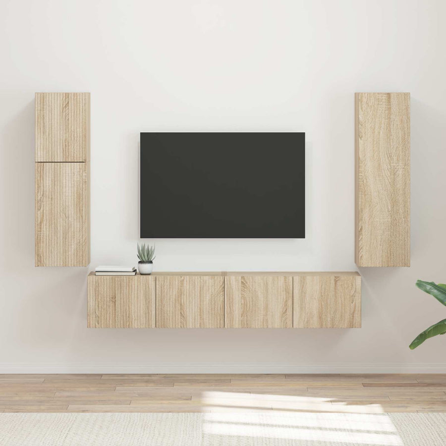 Tv-Meubelset Wandgemonteerd 4 Pcs Bewerkt Hout Sonoma eiken