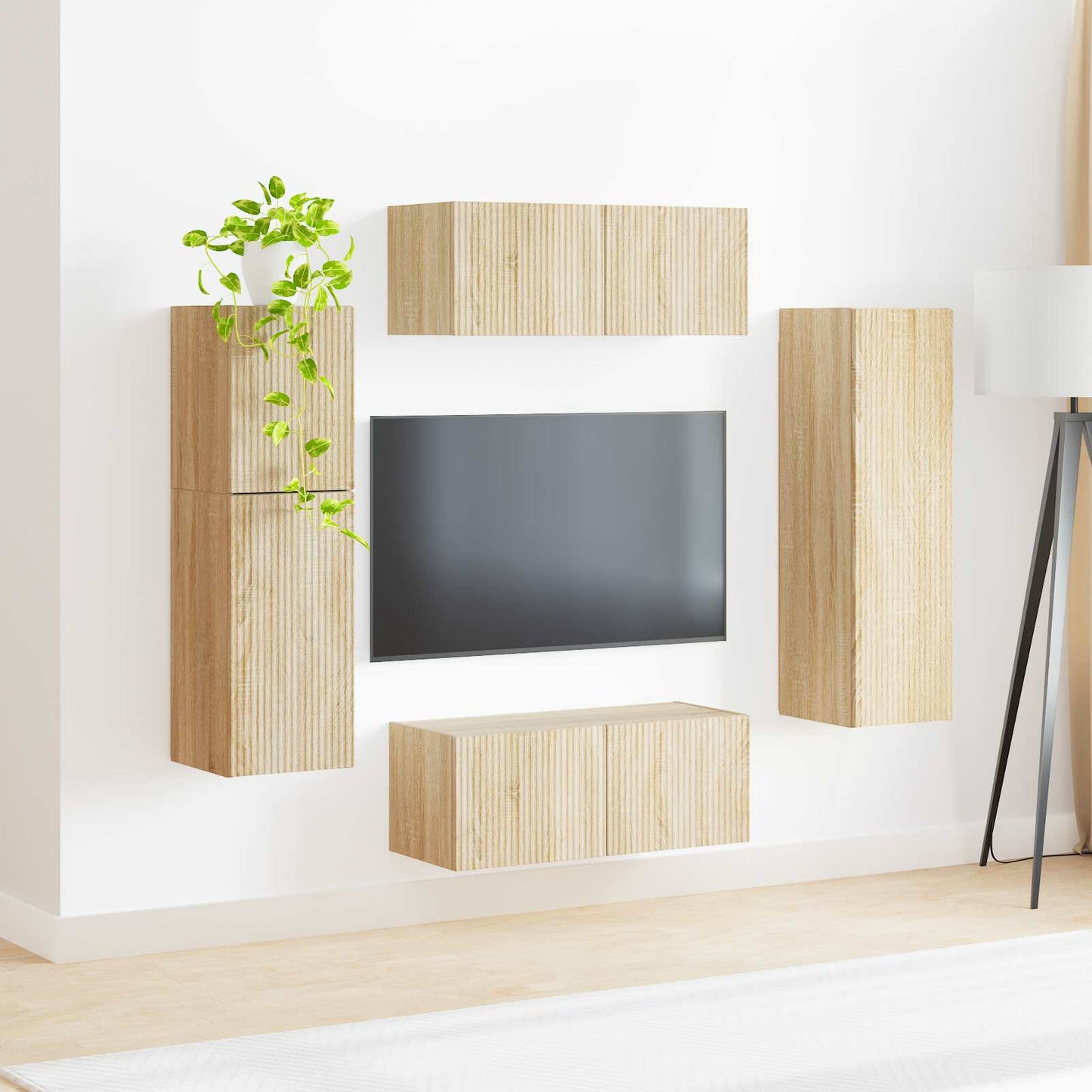 Tv-Meubelset Wandgemonteerd 4 Pcs Bewerkt Hout Sonoma eiken