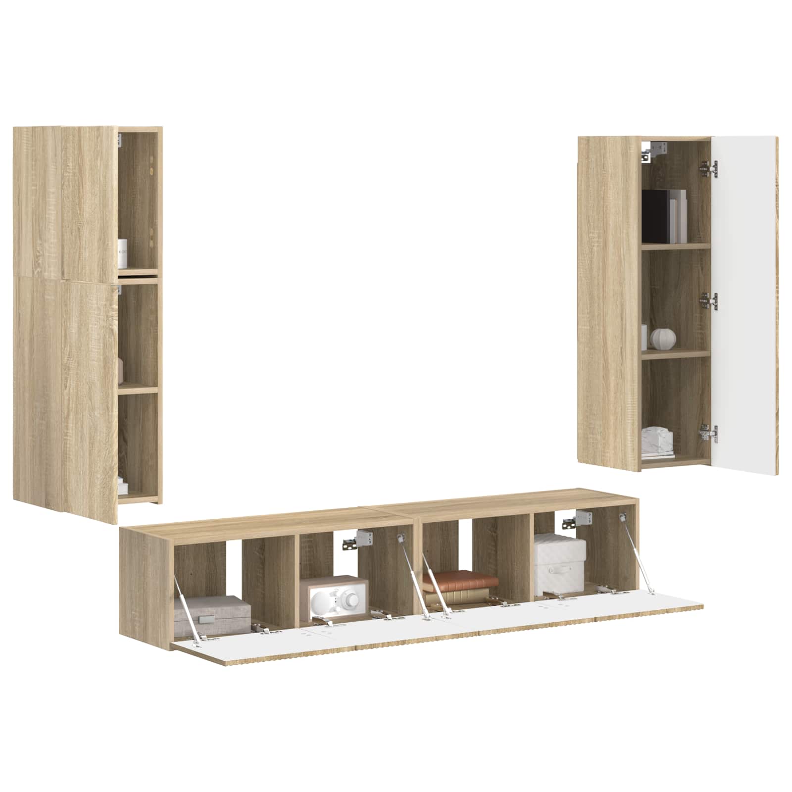 Tv-Meubelset Wandgemonteerd 4 Pcs Bewerkt Hout Sonoma eiken