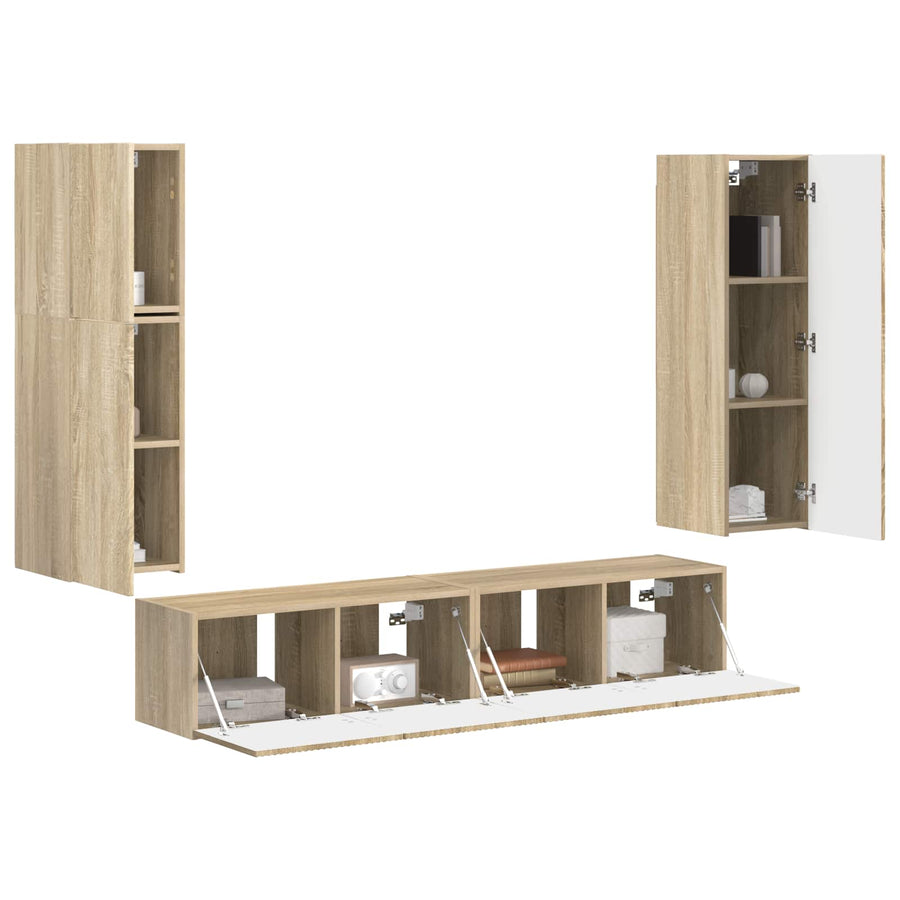 Tv-Meubelset Wandgemonteerd 4 Pcs Bewerkt Hout Sonoma eiken