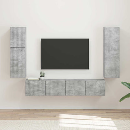 Tv-Meubelset Wandgemonteerd 4 Pcs Beton Grijs Bewerkt Hout Betongrijs