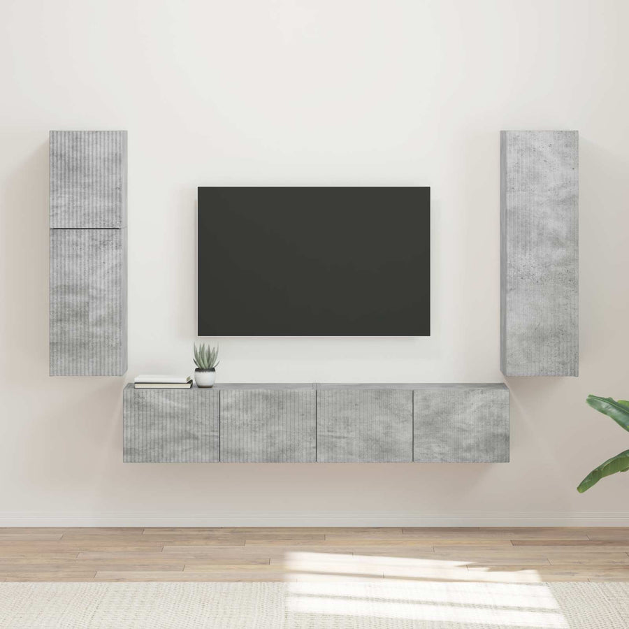 Tv-Meubelset Wandgemonteerd 4 Pcs Beton Grijs Bewerkt Hout Betongrijs