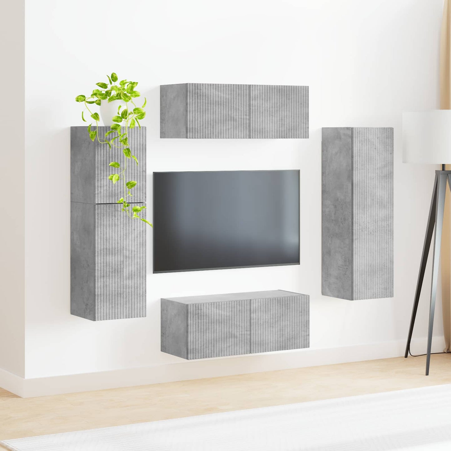 Tv-Meubelset Wandgemonteerd 4 Pcs Beton Grijs Bewerkt Hout Betongrijs