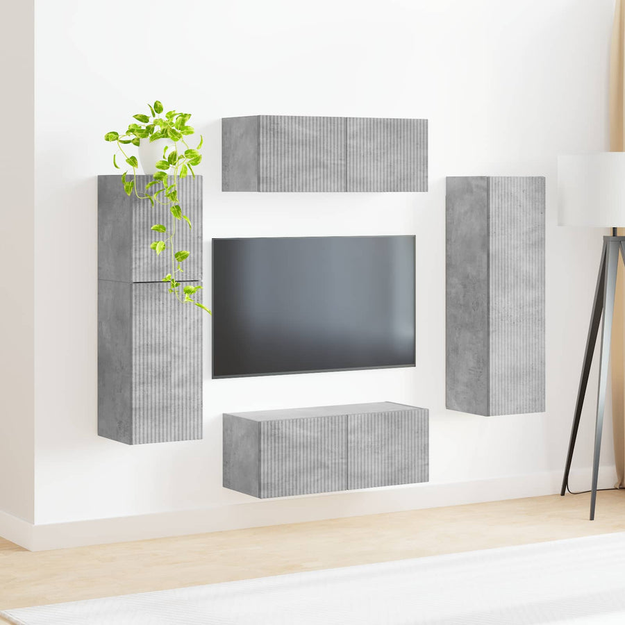 Tv-Meubelset Wandgemonteerd 4 Pcs Beton Grijs Bewerkt Hout Betongrijs