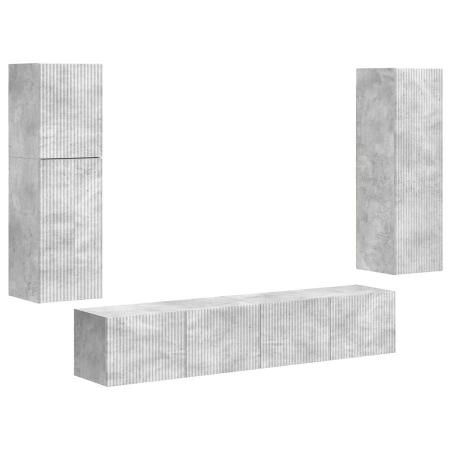 Tv-Meubelset Wandgemonteerd 4 Pcs Beton Grijs Bewerkt Hout Betongrijs