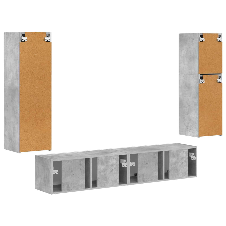 Tv-Meubelset Wandgemonteerd 4 Pcs Beton Grijs Bewerkt Hout Betongrijs