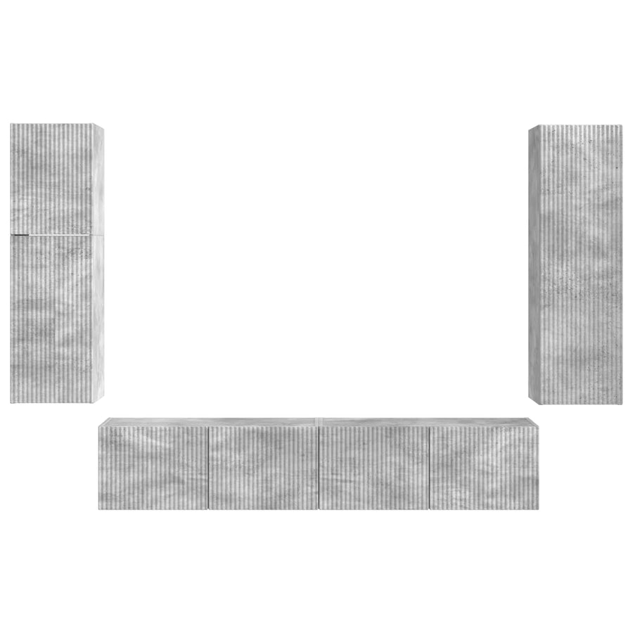 Tv-Meubelset Wandgemonteerd 4 Pcs Beton Grijs Bewerkt Hout Betongrijs