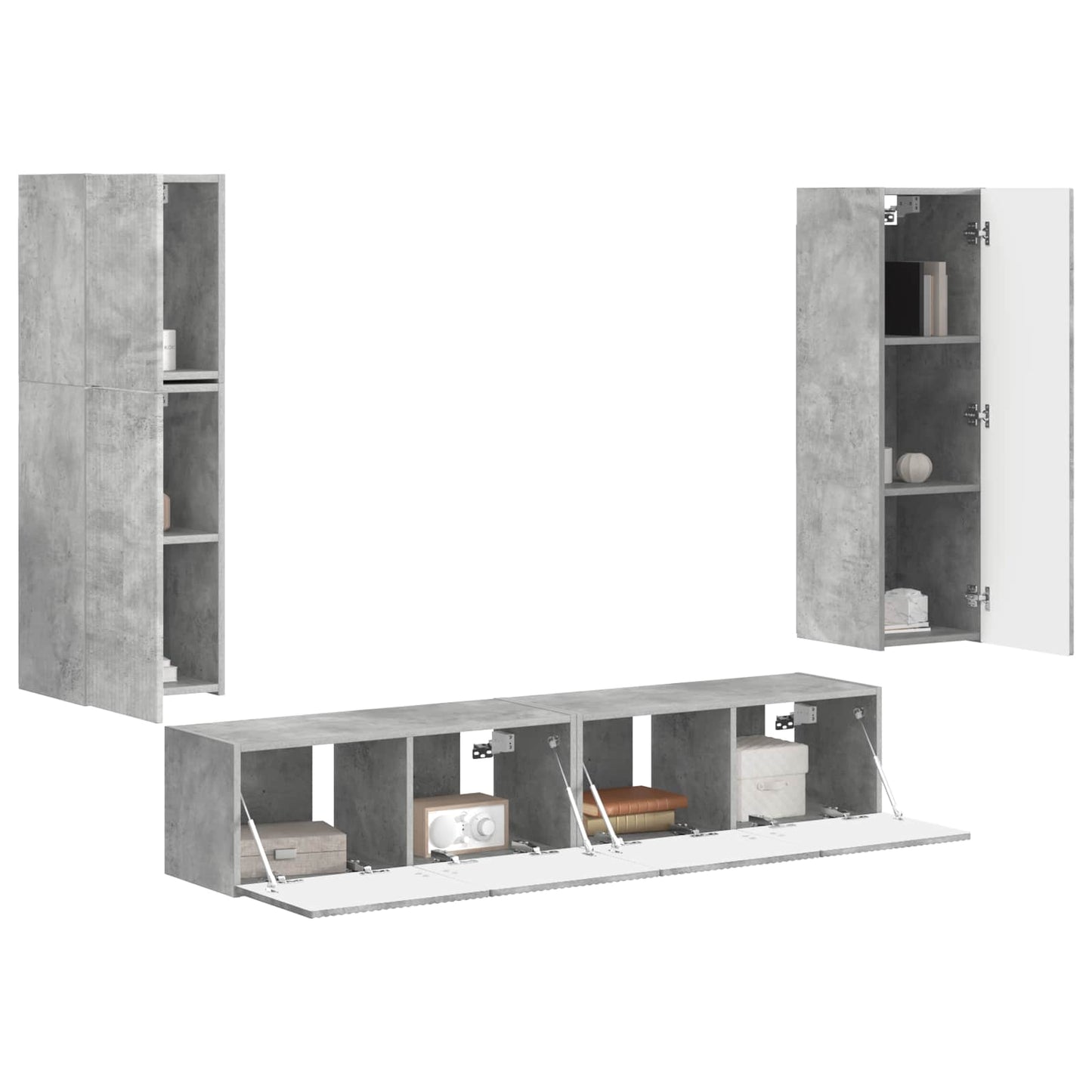 Tv-Meubelset Wandgemonteerd 4 Pcs Beton Grijs Bewerkt Hout Betongrijs