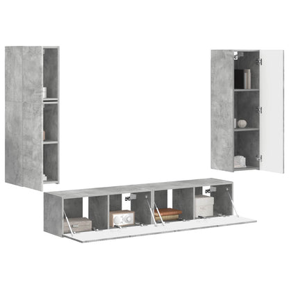 Tv-Meubelset Wandgemonteerd 4 Pcs Beton Grijs Bewerkt Hout Betongrijs
