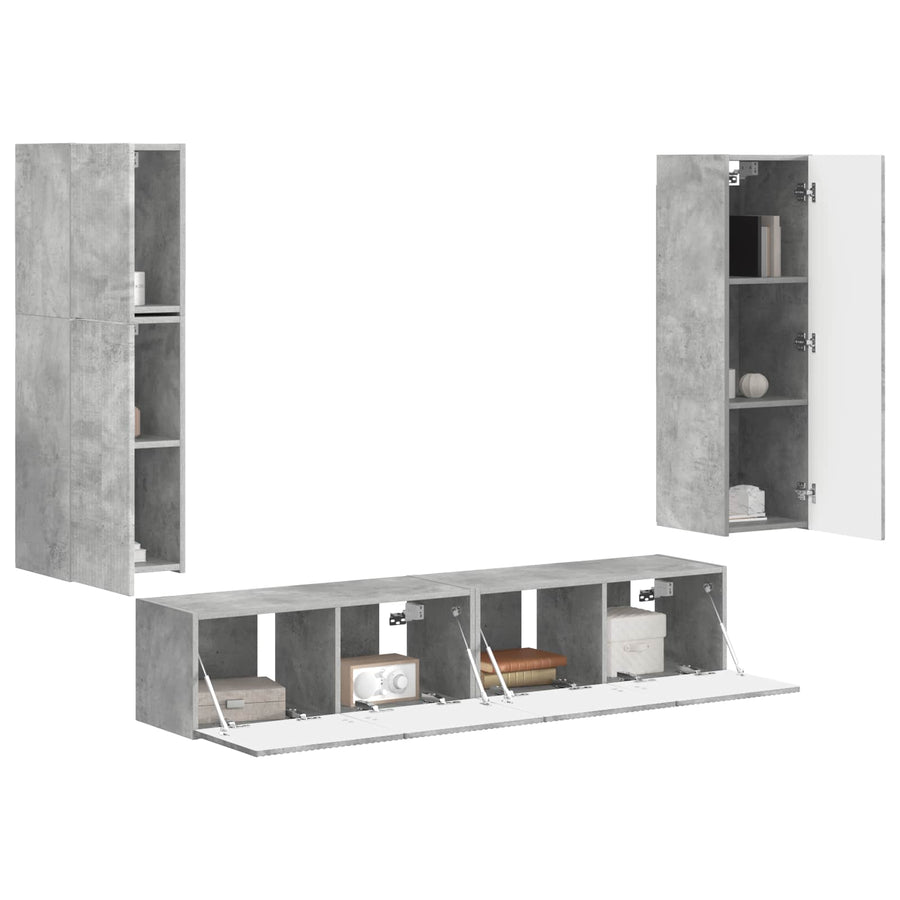 Tv-Meubelset Wandgemonteerd 4 Pcs Beton Grijs Bewerkt Hout Betongrijs