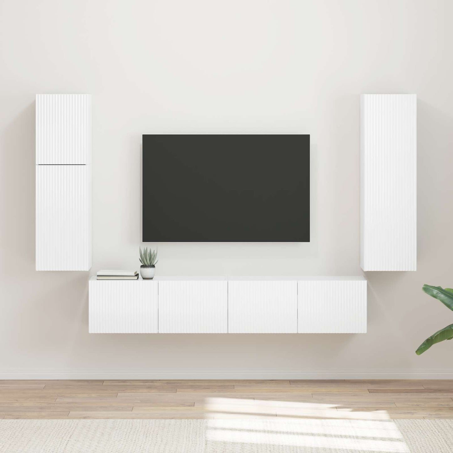 Tv-Meubelset Wandgemonteerd 4 Pcs Bewerkt Hout Hoogglans wit