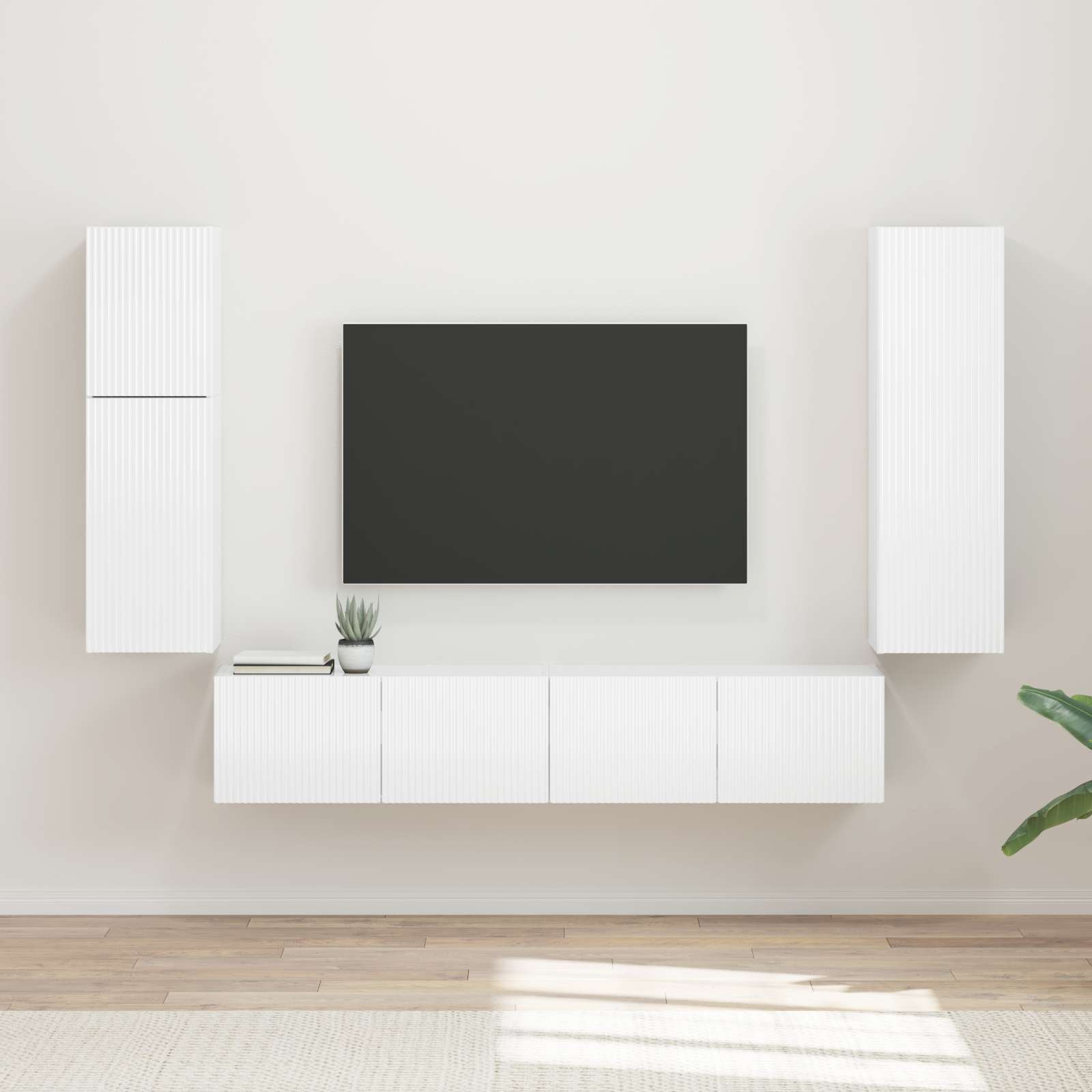 Tv-Meubelset Wandgemonteerd 4 Pcs Bewerkt Hout Hoogglans wit