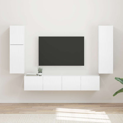 Tv-Meubelset Wandgemonteerd 4 Pcs Bewerkt Hout Hoogglans wit