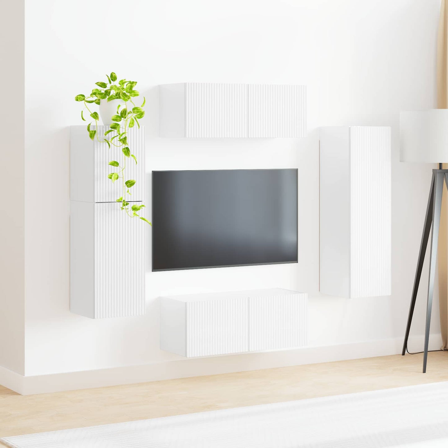 Tv-Meubelset Wandgemonteerd 4 Pcs Bewerkt Hout Hoogglans wit