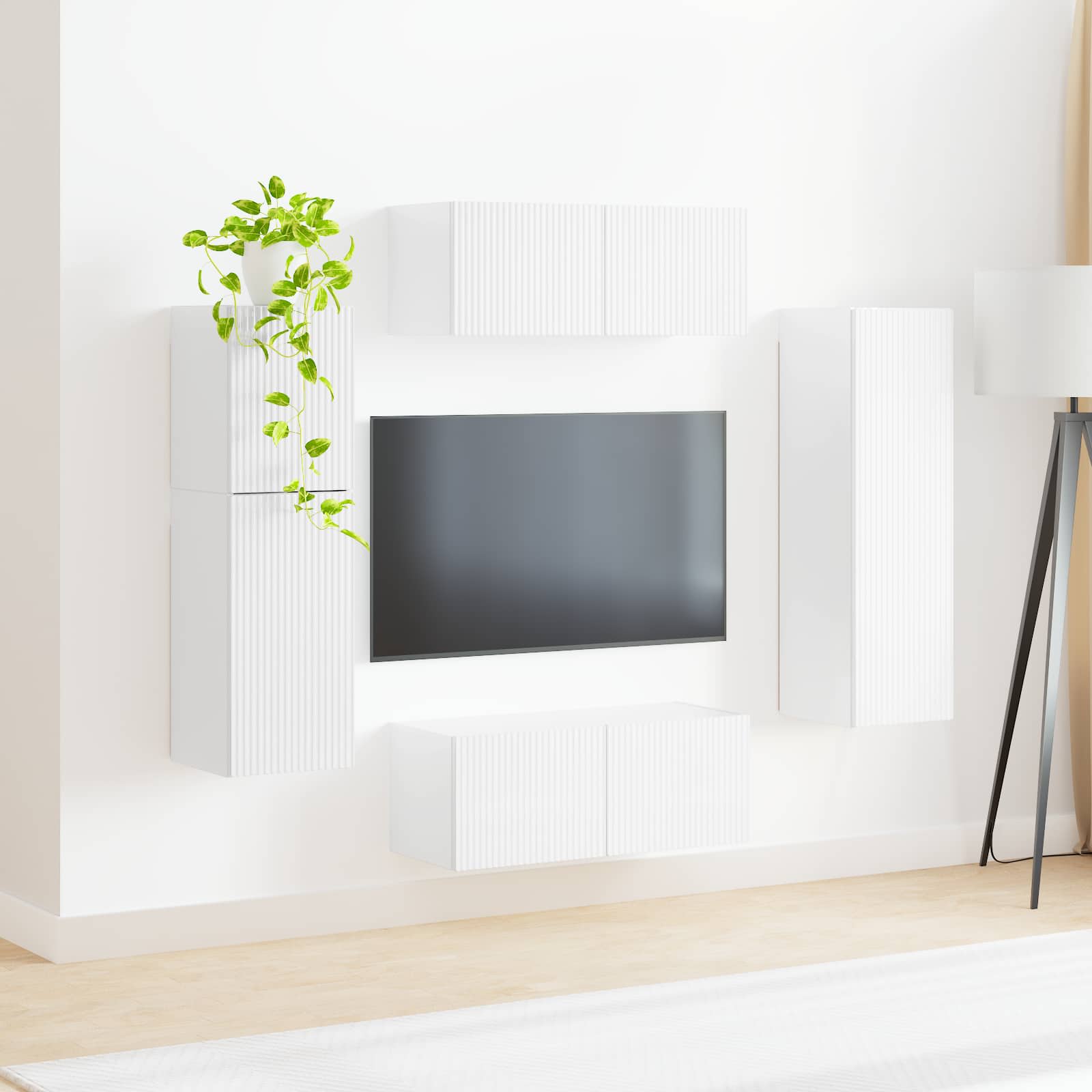 Tv-Meubelset Wandgemonteerd 4 Pcs Bewerkt Hout Hoogglans wit