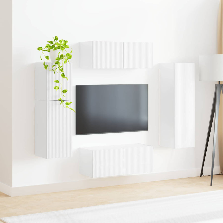 Tv-Meubelset Wandgemonteerd 4 Pcs Bewerkt Hout Hoogglans wit
