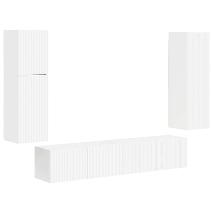 Tv-Meubelset Wandgemonteerd 4 Pcs Bewerkt Hout Hoogglans wit