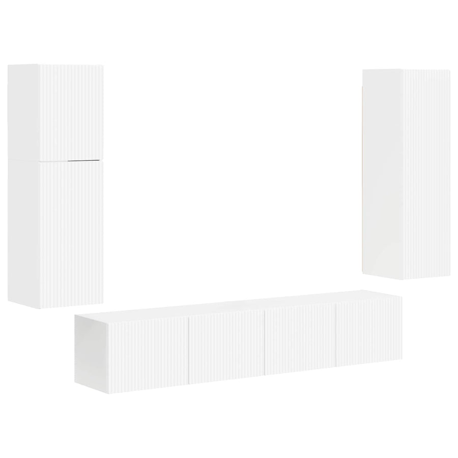 Tv-Meubelset Wandgemonteerd 4 Pcs Bewerkt Hout Hoogglans wit