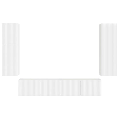 Tv-Meubelset Wandgemonteerd 4 Pcs Bewerkt Hout Hoogglans wit