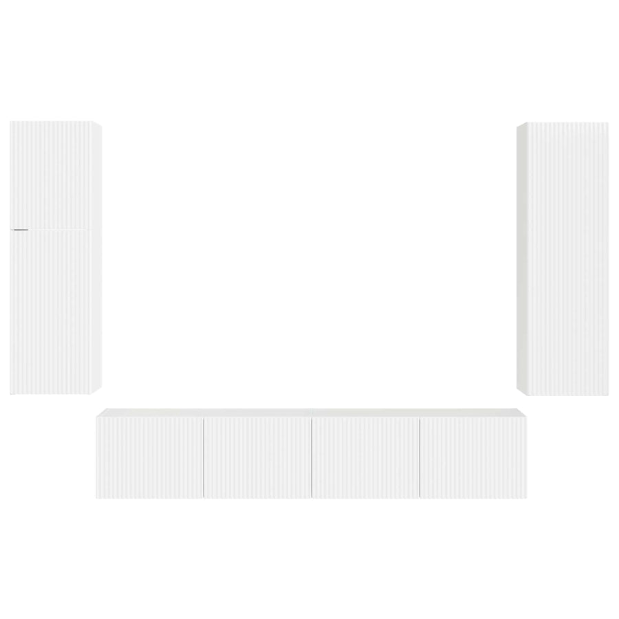 Tv-Meubelset Wandgemonteerd 4 Pcs Bewerkt Hout Hoogglans wit