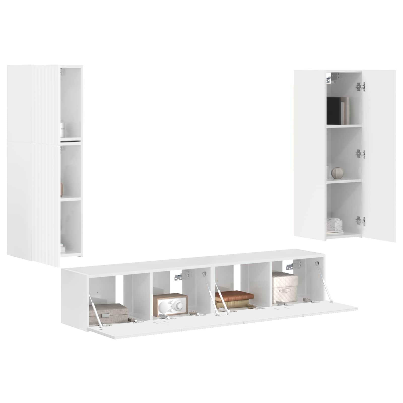Tv-Meubelset Wandgemonteerd 4 Pcs Bewerkt Hout Hoogglans wit