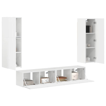 Tv-Meubelset Wandgemonteerd 4 Pcs Bewerkt Hout Hoogglans wit