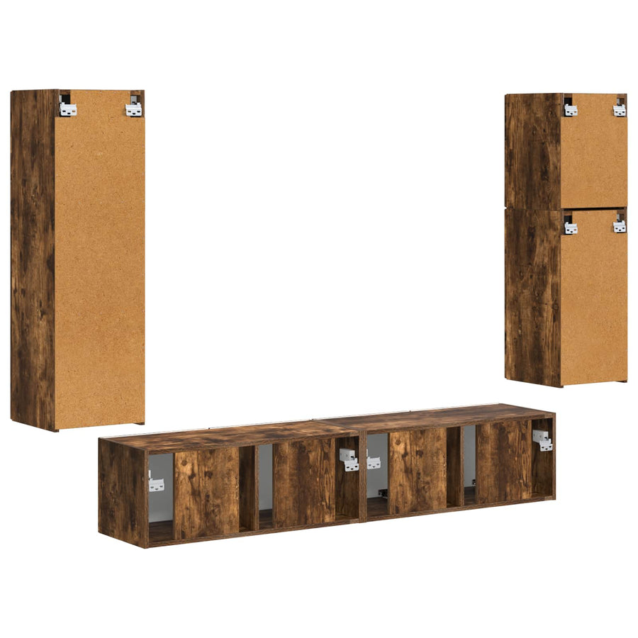 Tv-Meubelset Wandgemonteerd 4 Pcs Bewerkt Hout Gerookt eiken